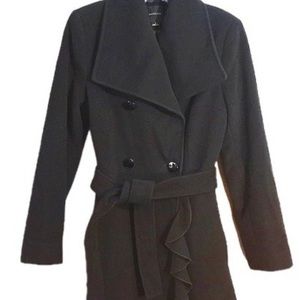 Double breasted wool cashmere side ruffle trench coat